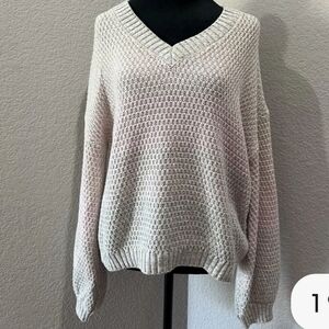 One Grey Day Pastel Ombre Cashmere/cotton V-neck Ballon Sleeve Sweater Sz S